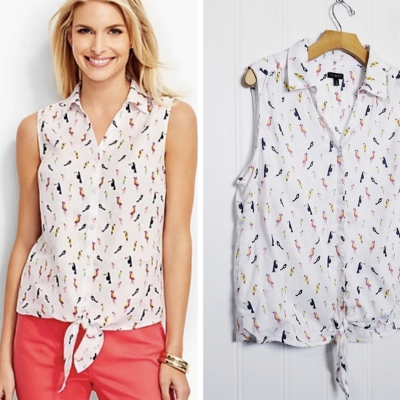Talbots Tops - Talbots Tropical Parrot Sleeveless Linen Top